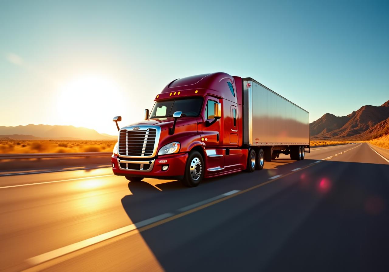 Modern logistics truck on a scenic highway
